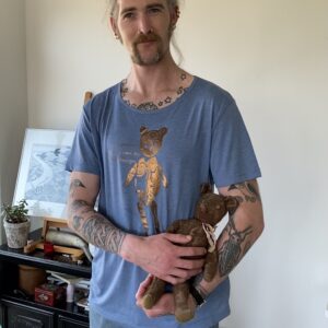 Blue shirt metallic Brons Bear print